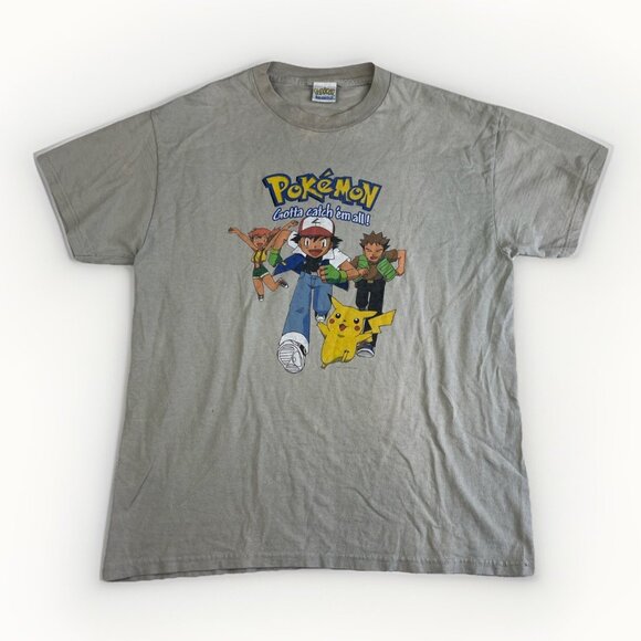 Rare Vintage 1999 Pokemon Tee T Shirt Sand / Off-white / Grey Ash Pikachu READ - Picture 1 of 16